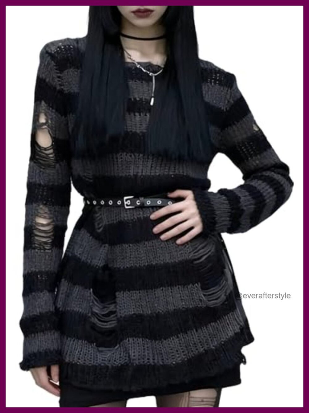 Oversized Striped Goth Ripped Pullover Sweater Grunge Y2K Long Sleeve